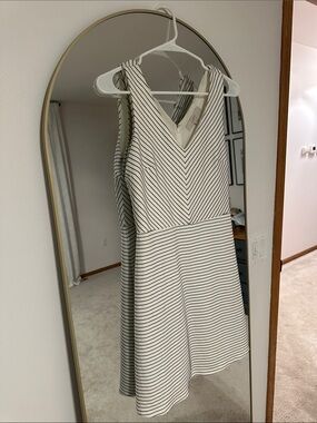 V-Neck Striped A-Line Loft Dress in White and Black